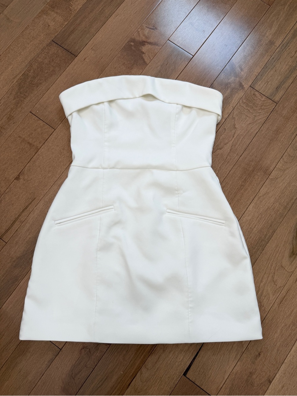 Fashion Nova Strapless Fold-Over Mini Dress in White
